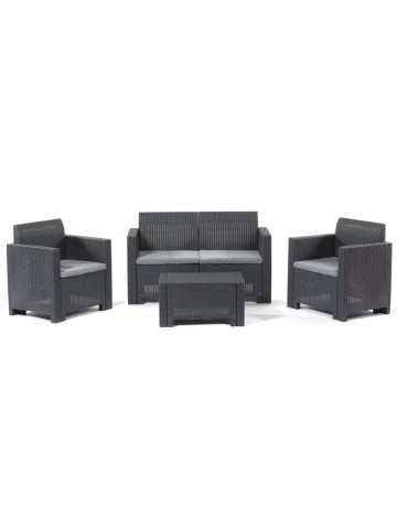 Salotto per esterno effetto rattan in polipropilene (4 posti + tavolino)