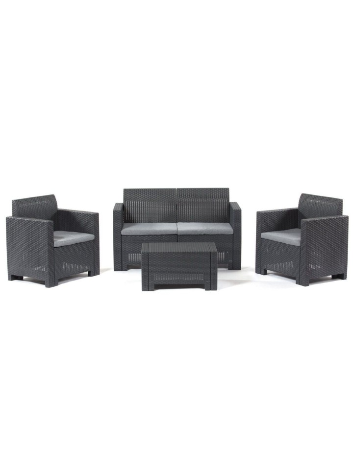 Salotto per esterno effetto rattan in polipropilene (4 posti + tavolino)