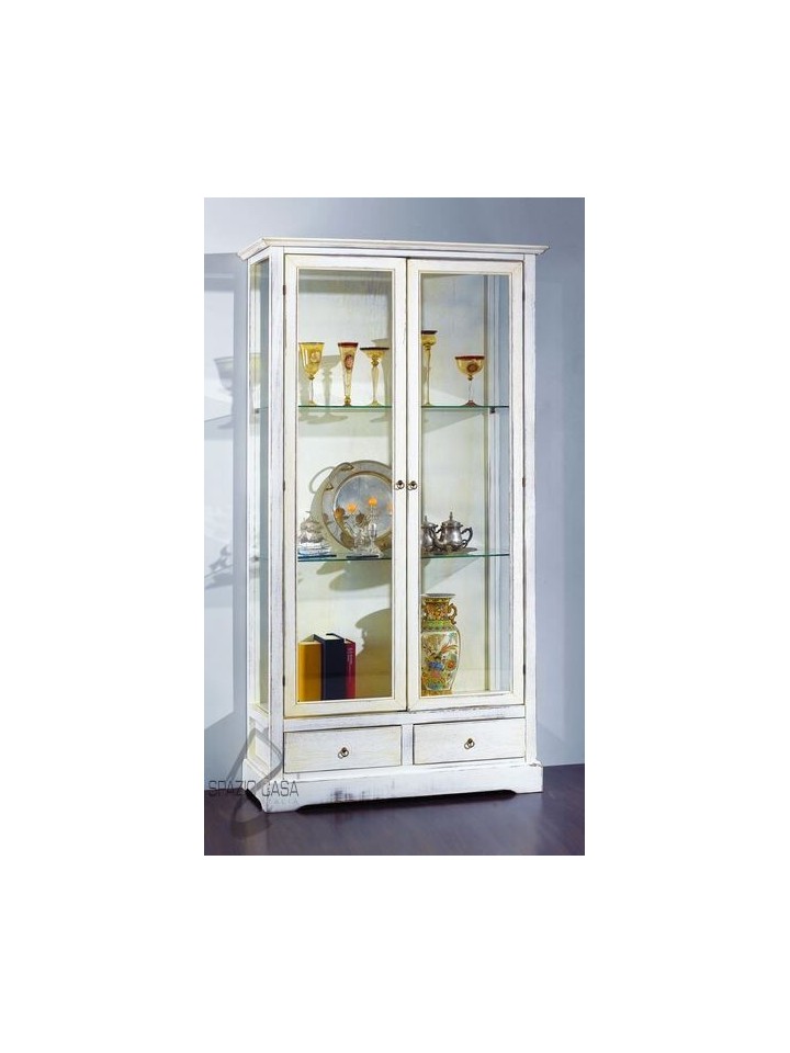 Vetrina 2 ante con cassetti - Bianco Decò