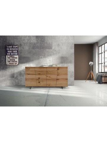 CREDENZA IN ROVERE NODATO SPAZZOLATO CON PIEDI IN METALLO