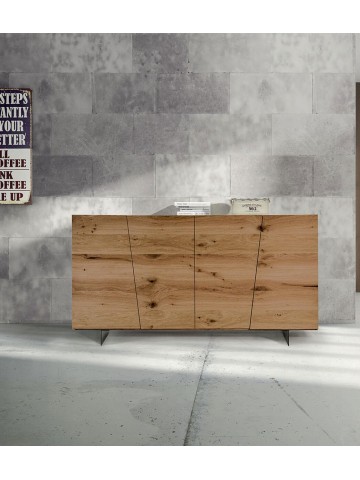 CREDENZA IN ROVERE NODATO SPAZZOLATO CON PIEDI IN METALLO