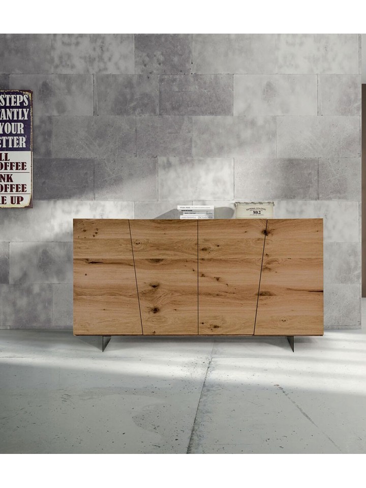 Credenza in rovere nodato spazzolato piedi in metallo