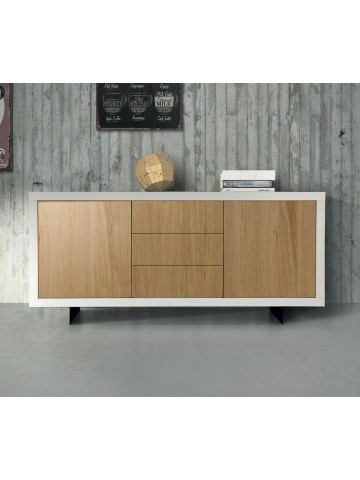 Credenza moderna bianco e rovere con piedi in metallo