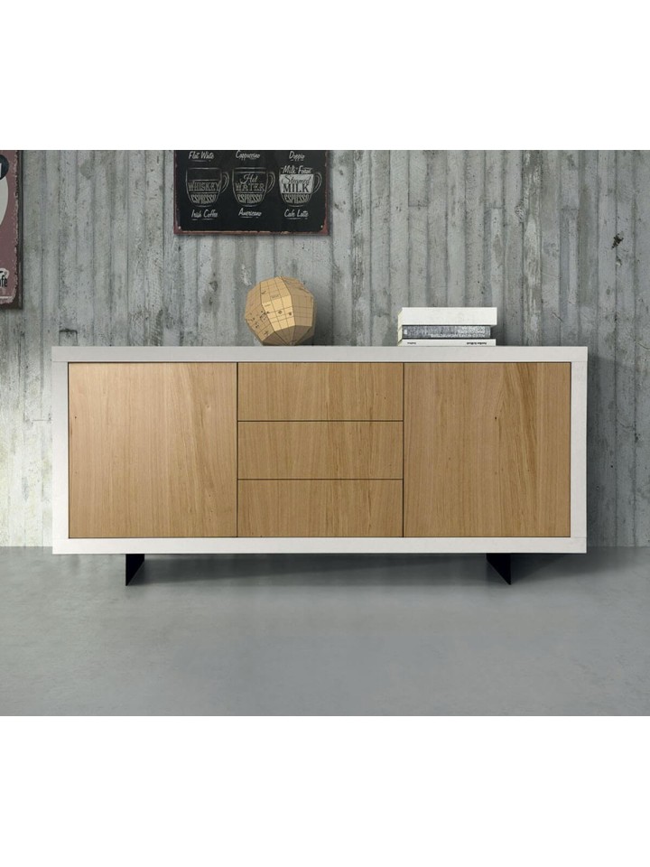 Credenza moderna bianco e rovere con piedi in metallo