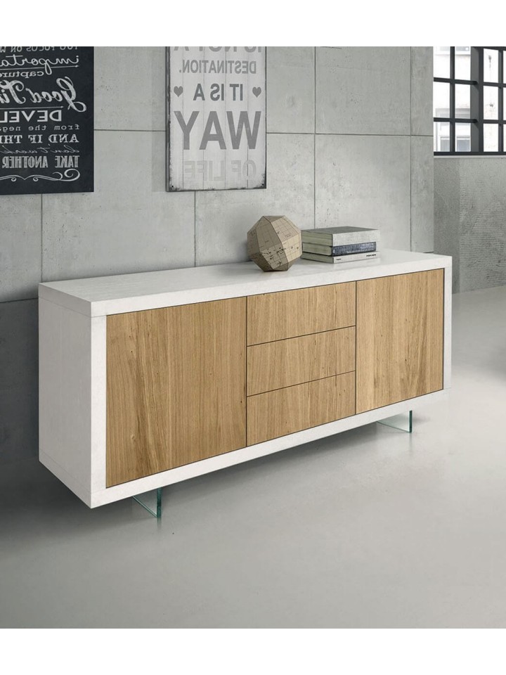 Credenza moderna bianco e rovere con piedi in metallo