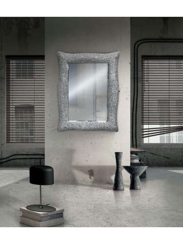 Specchio con cornice ondulata argento effetto mosaico