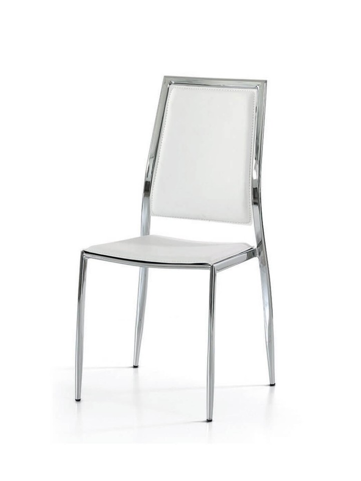Sedia moderna in ecopelle con telaio in acciaio cromato