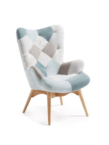 Poltrona patchwork imbottita con braccioli e schienale