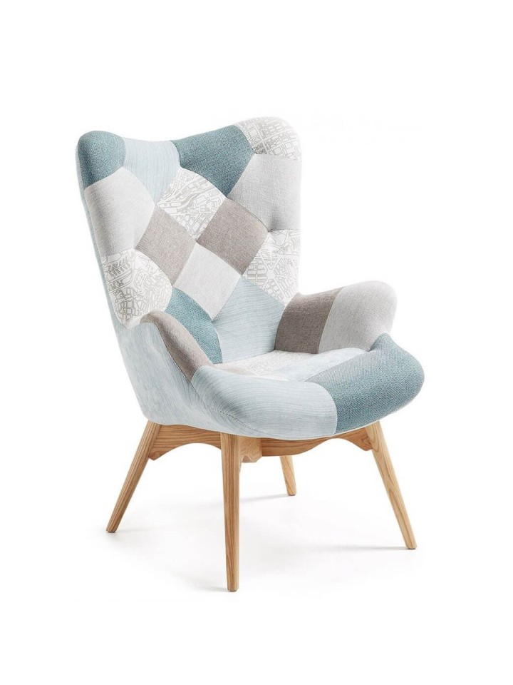 Poltrona patchwork imbottita con braccioli e schienale