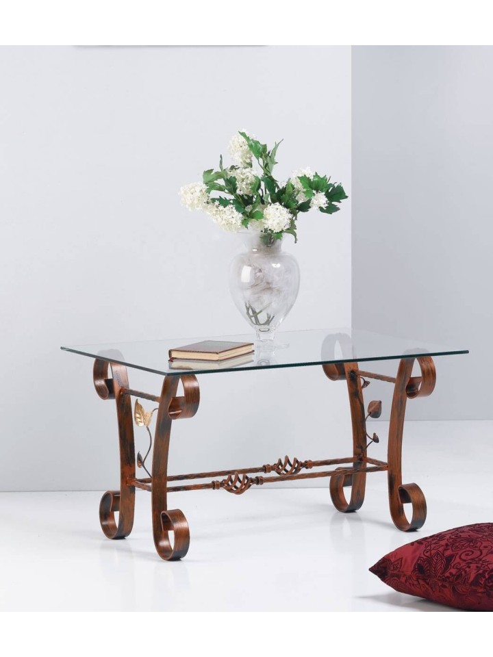 Tavolino rettangolare in ferro battuto con foglie