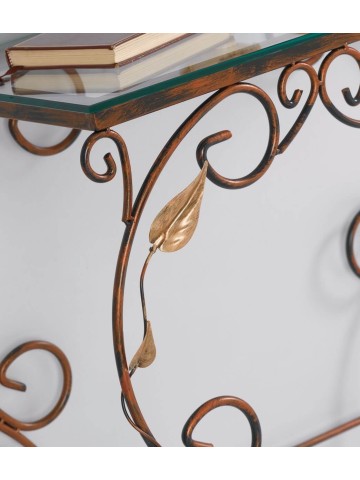 Consolle rettangolare in ferro con foglie