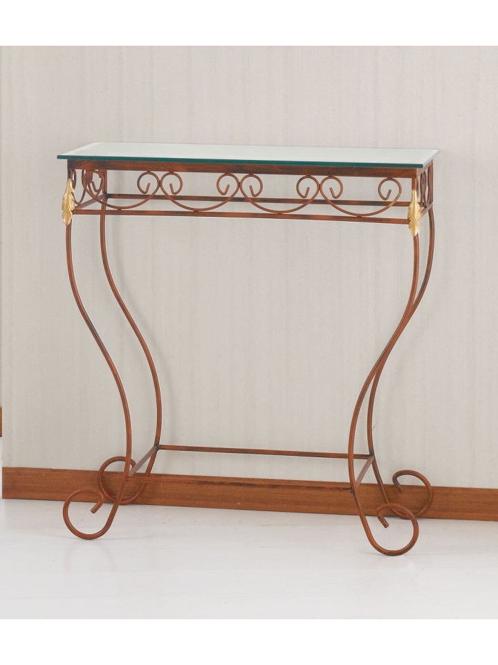 Consolle in ferro con piano in vetro