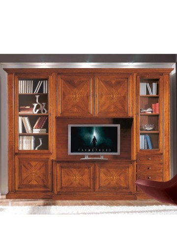 Composizione parete attrezzata classica noce con decori