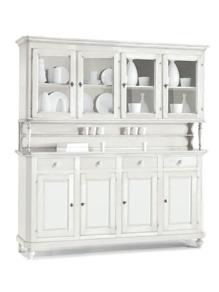 Credenza a 4 porte con alzata a 4 ante in vetro