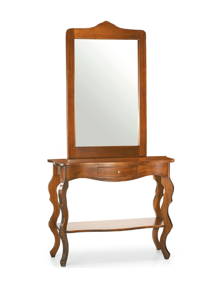 Ingresso Consolle Barocco e Specchio Cornice Legno noce lucido