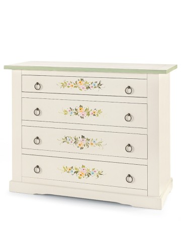 Comò 3+1 cassetti bianco con decori