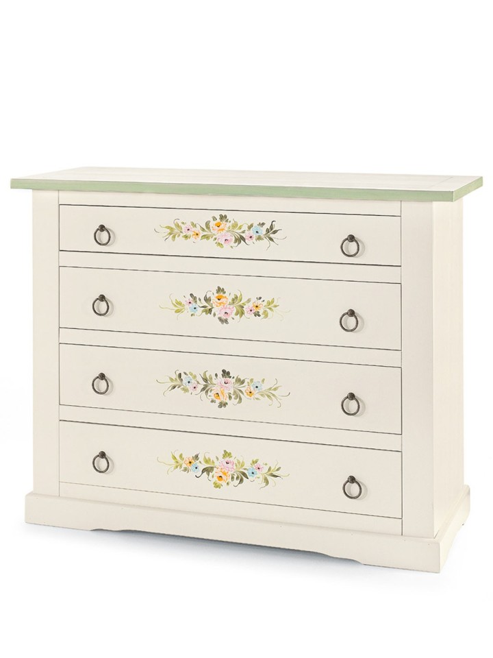 Comò 3+1 cassetti bianco con decori
