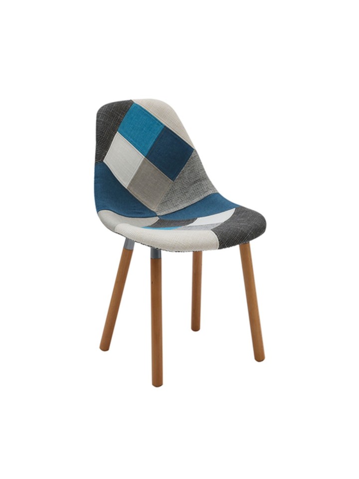 Sedia Imbottita Patchwork con gambe di legno