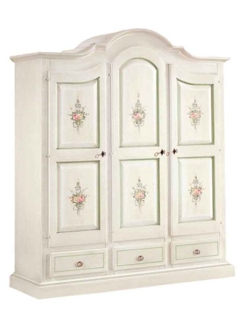Armadio Legno 3 Porte Cappello Gendarme Bianco con decori