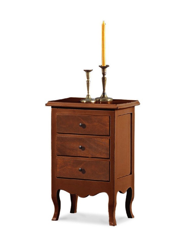 Comodino classico in legno 3 cassetti