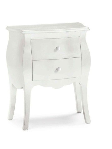Comodino in Legno Bombato 2 Cassetti bianco opaco