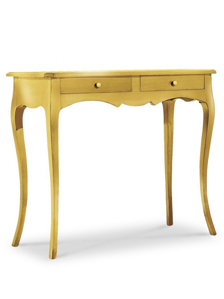 Consolle classica in legno 2 cassetti Foglia Oro