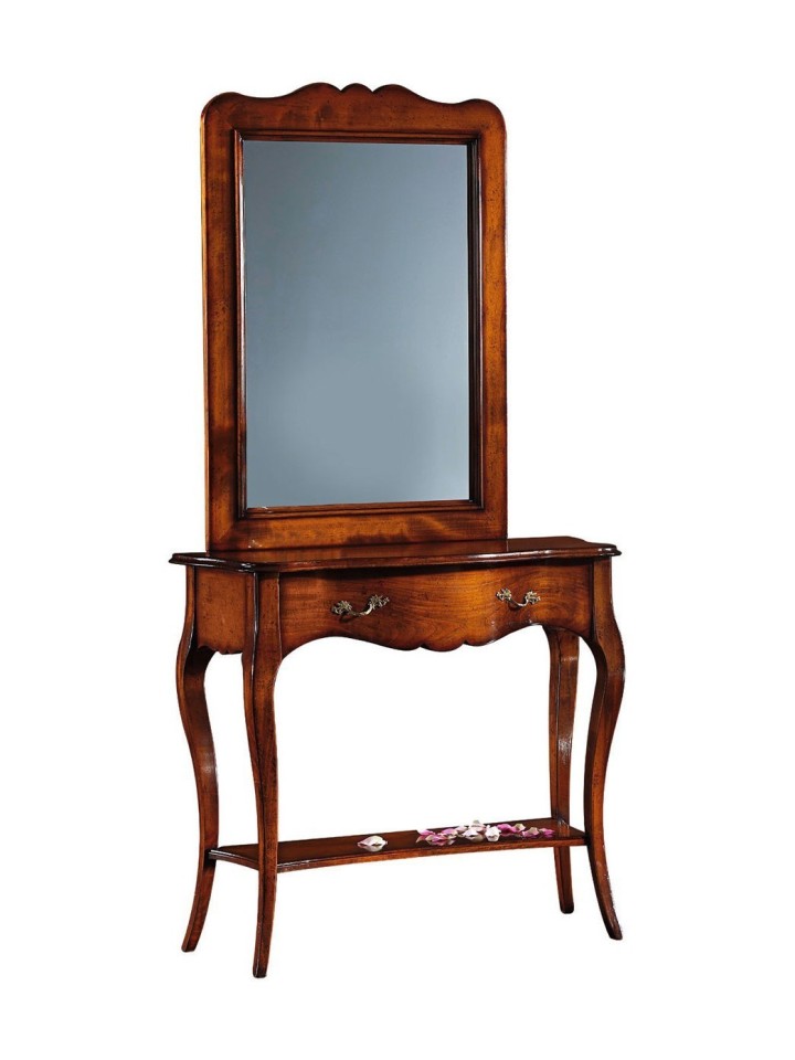 Consolle classica da ingresso in legno con cassetto Noce Bassano