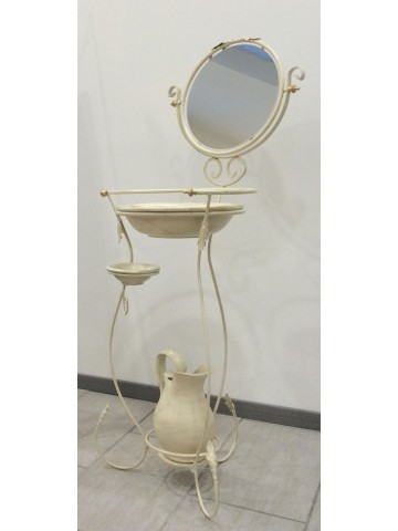 Porta catino in ferro battuto completo di ceramiche e specchio