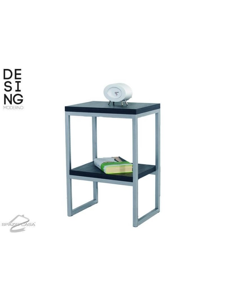 Comodino in Ferro con Ripiani in Legno DM