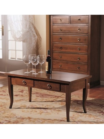 Tavolino da salotto in legno con 2 cassetti