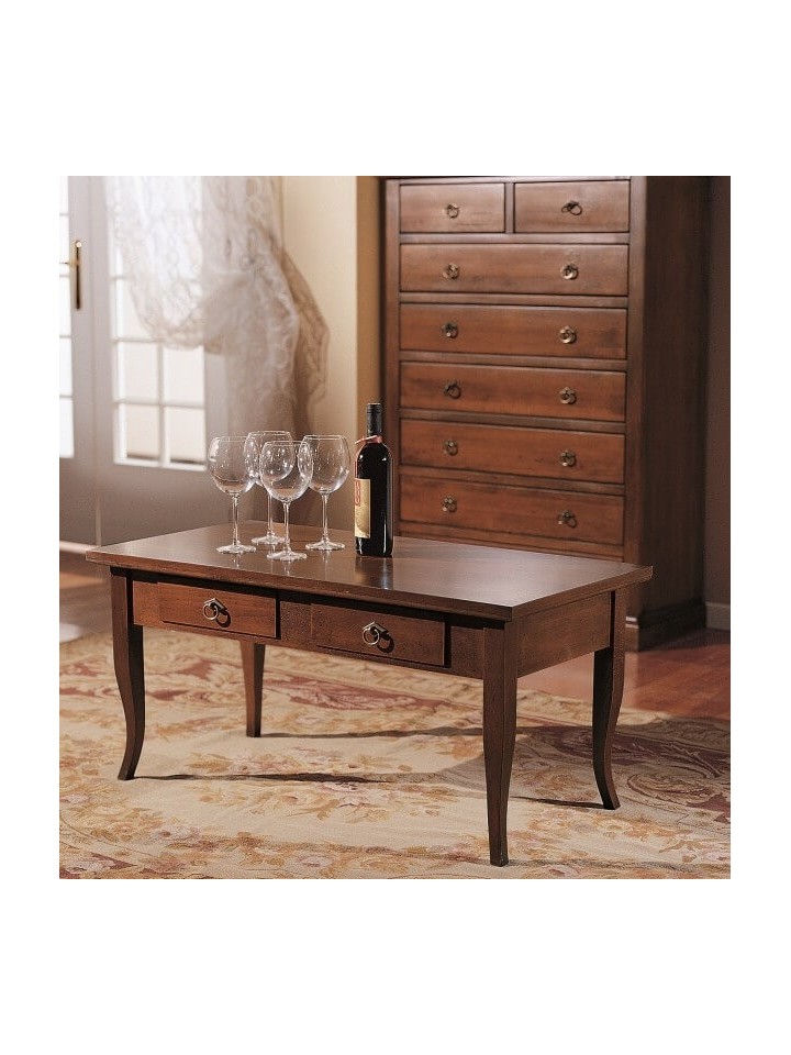 Tavolino da salotto in legno con 2 cassetti