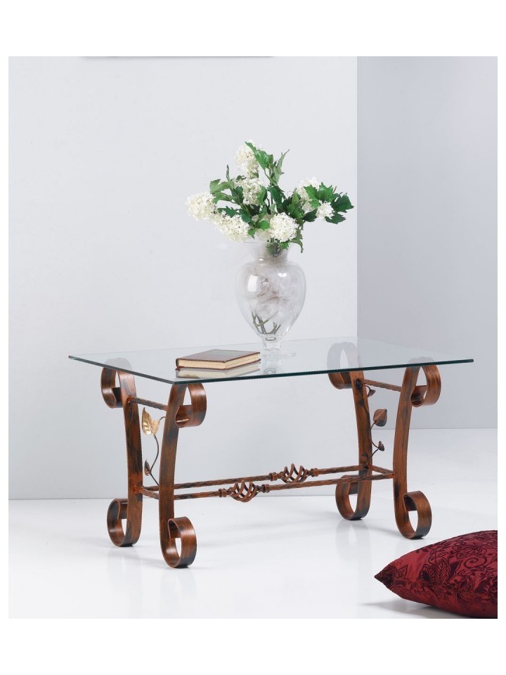 Tavolino rettangolare in ferro battuto con foglie