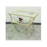 Tavolino da Salotto in Legno con Piedi in Ferro Battuto Ripiani in Vetro