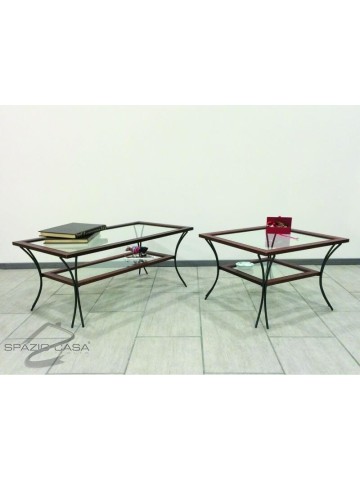 Tavolino da Salotto in Legno con Piedi in Ferro Battuto