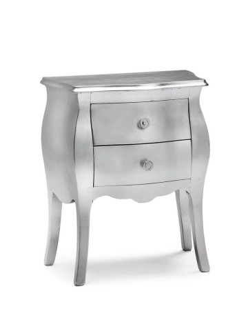 Comodino in Legno Bombato 2 Cassetti foglio argento
