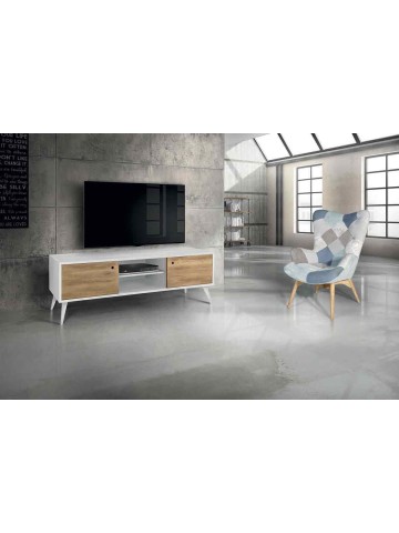 Porta TV moderno in abete spazzolato massello