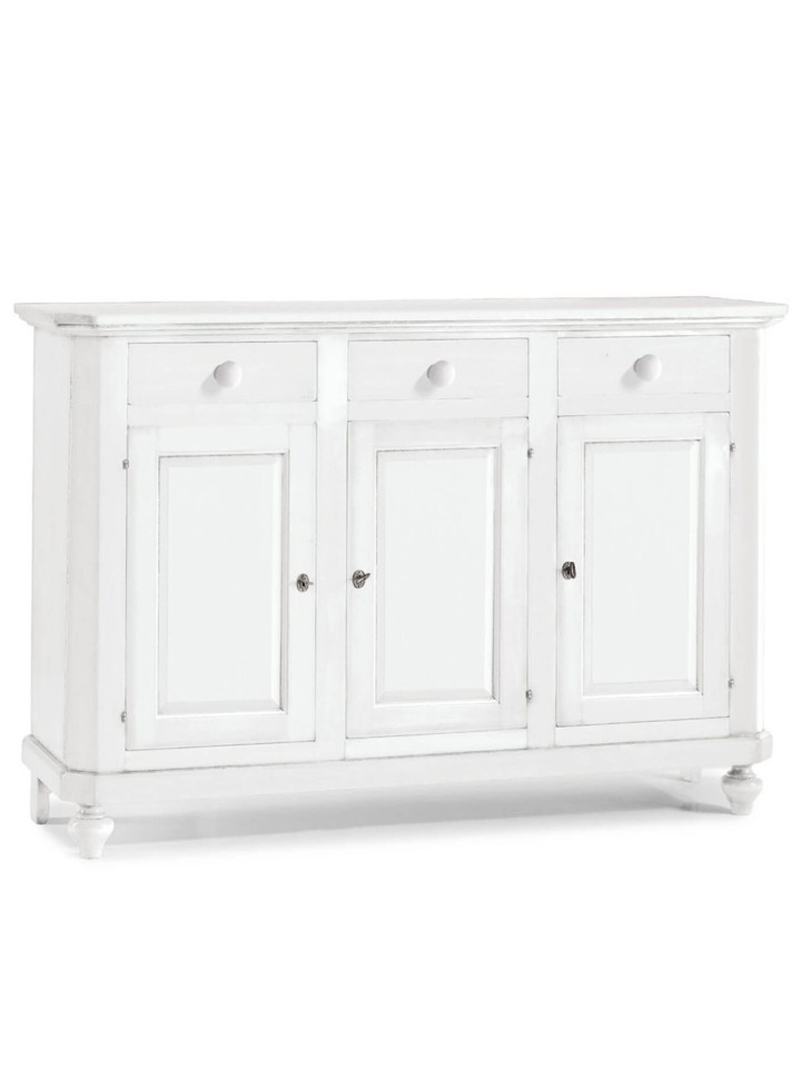 Credenza in legno arte povera 3 porte 3 cassetti Bianco