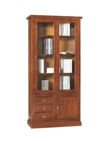 Libreria in legno 2 Ante vetrate + 3 cassetti + anta chiusa