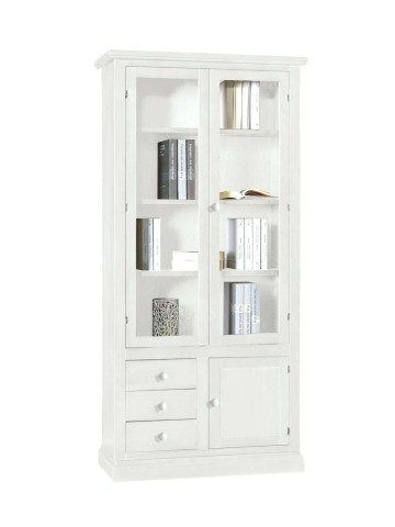 Libreria 2 ante + 3 cassetti e anta chiusa in legno Bianco Opaco