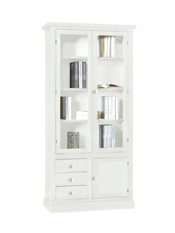 Libreria 2 ante + 3 cassetti e anta chiusa in legno Bianco Opaco