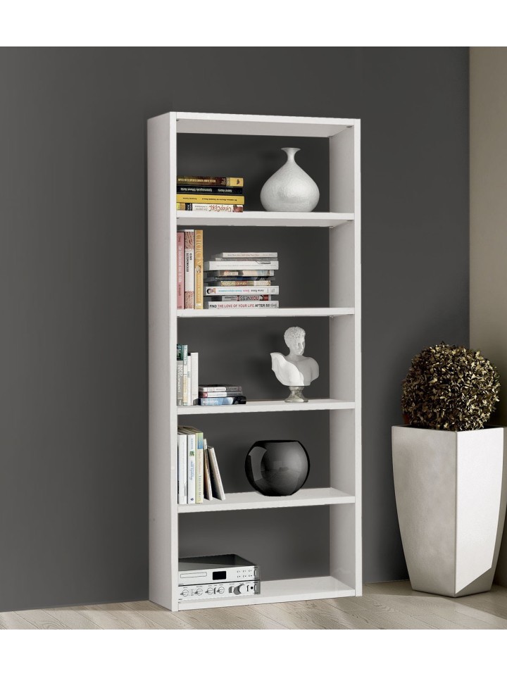 Libreria in legno 5 ripiani moderna Bianco Frassinato 89