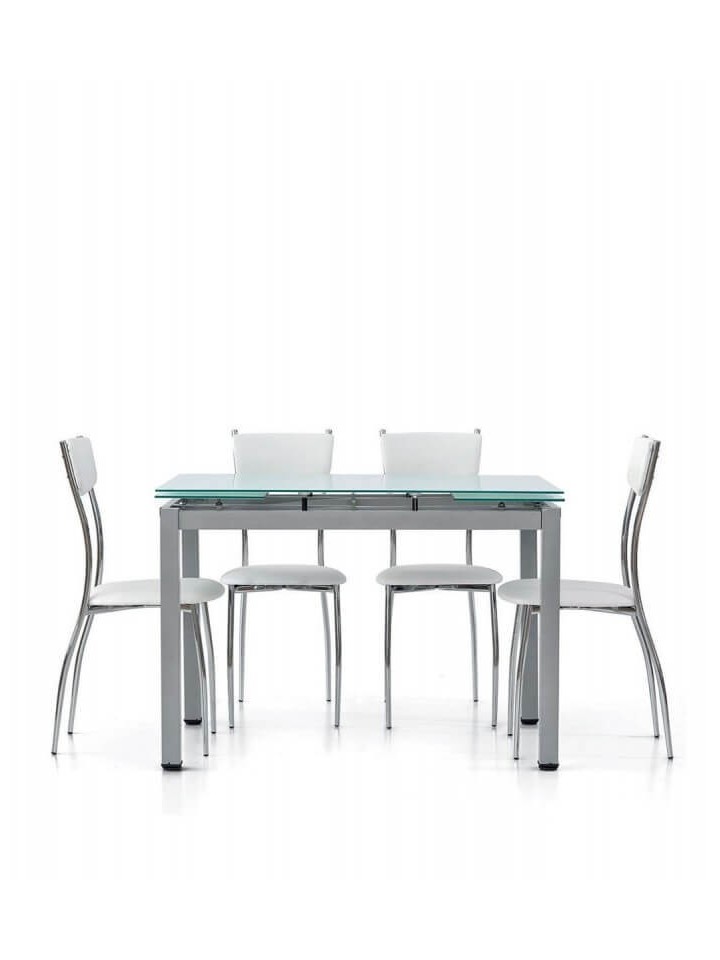 Tavolo rettangolare con piano in vetro allungabile Grigio