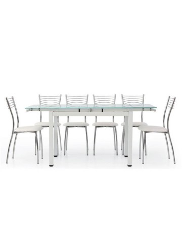 Tavolo rettangolare con piano in vetro allungabile Bianco