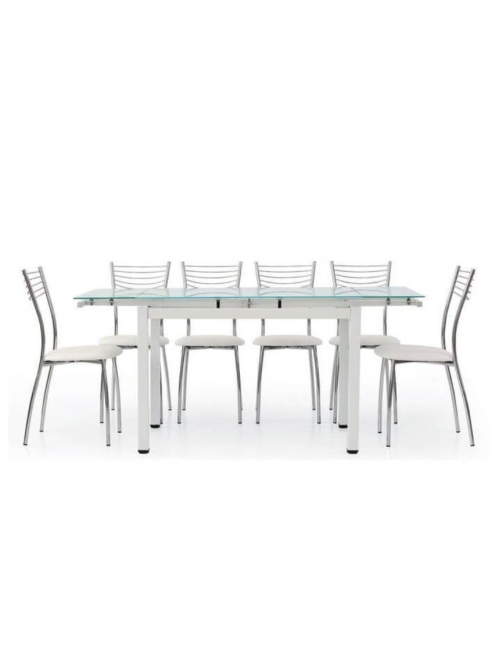 Tavolo rettangolare con piano in vetro allungabile