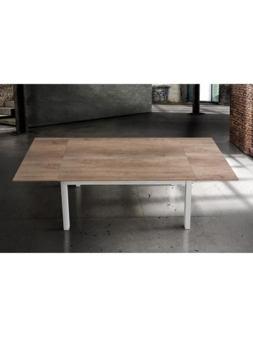 Tavolo bicolore aperto con piano in legno rovere