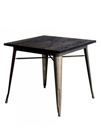 Tavolo in metallo con piano in legno Nero Tolix