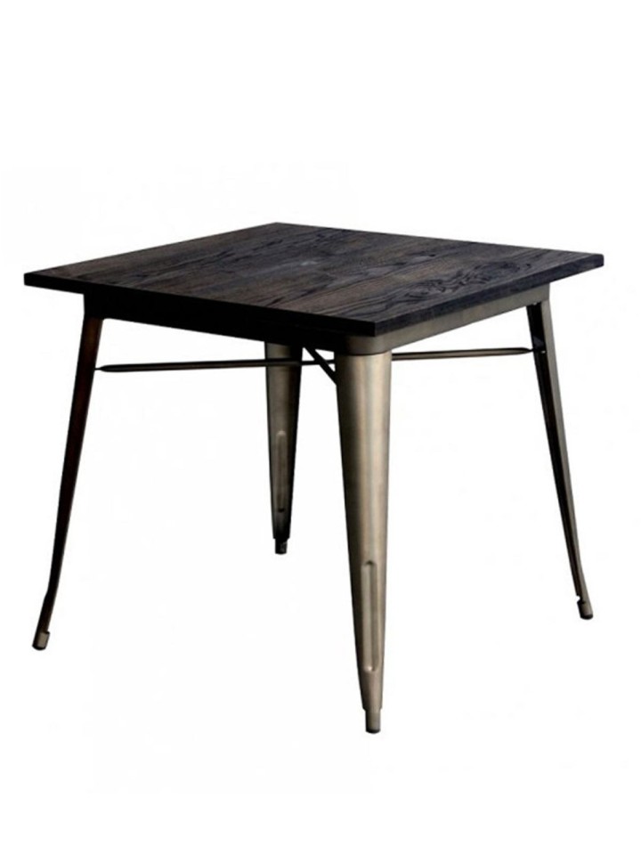 Tavolo quadrato TOLIX in acciaio con piano in legno