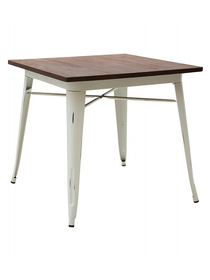 Tavolo in metallo bianco con piano in legno