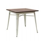 Tavolo in metallo con piano in legno bianco
