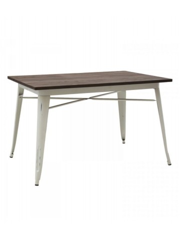 Tavolo metallo bianco con piano in legno